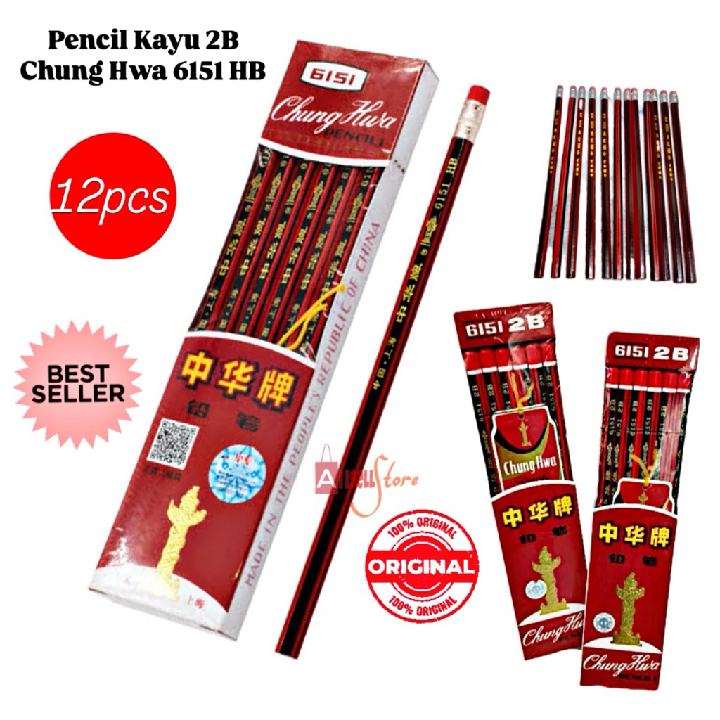 

(BISA COD) PROMO Pensil Chung Hwa 2B isi 12pcs / Pensil Chung Hwa 6151 HB & 2B – Pensil Kayu Segi Enam dengan Penghapus / Alat Tulis Pensil / Pensil Ujian