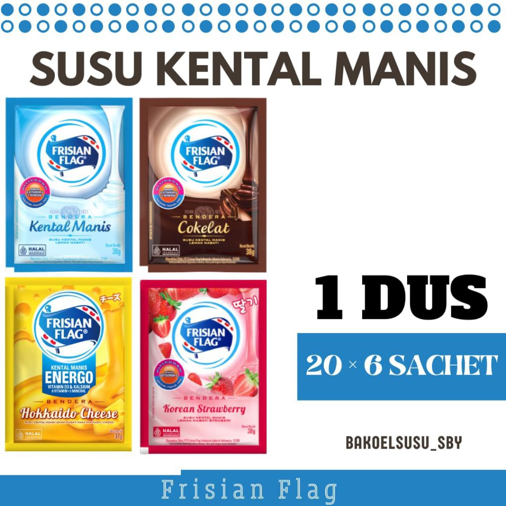 

Frisian Flag Susu Kental Manis Sachet 20 × 6 Sachet • Susu Bendera Frisian Flag Renceng (1 Karton)