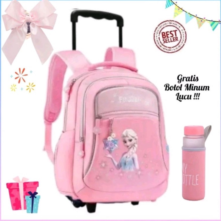 KODE L94D Tas Troli Anak Perempuan Frozen Tas Koper Dorong Anak TK SD Princess Elsa