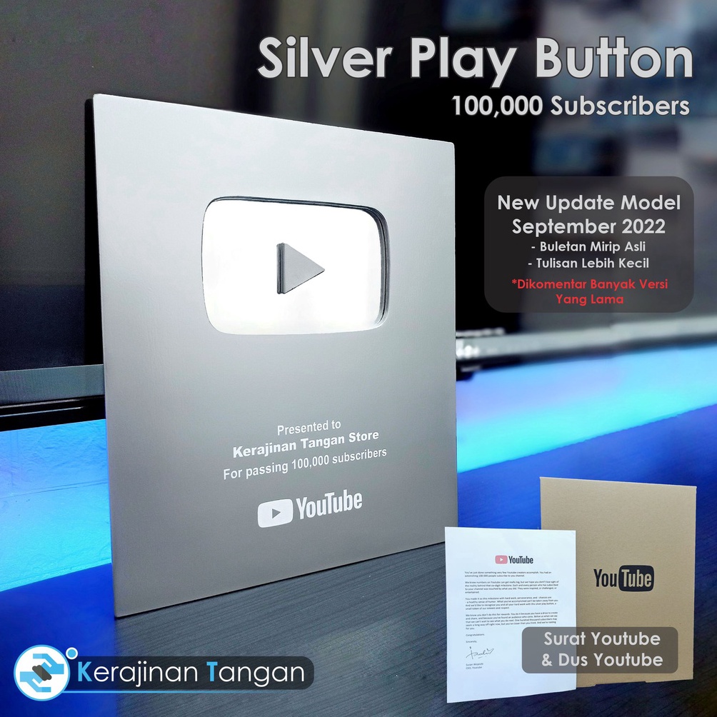 KODE O76X Silver Play Button Youtube Replika Custom Nama