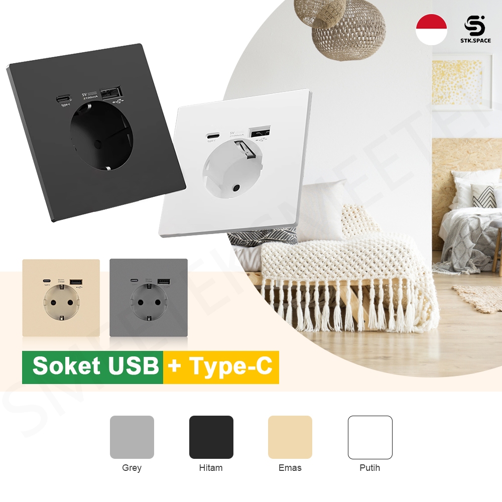 STK Saklar on off Stop kontak saklar on off Soket USB+Type-C Soket listrik Saklar lampu rumah modern