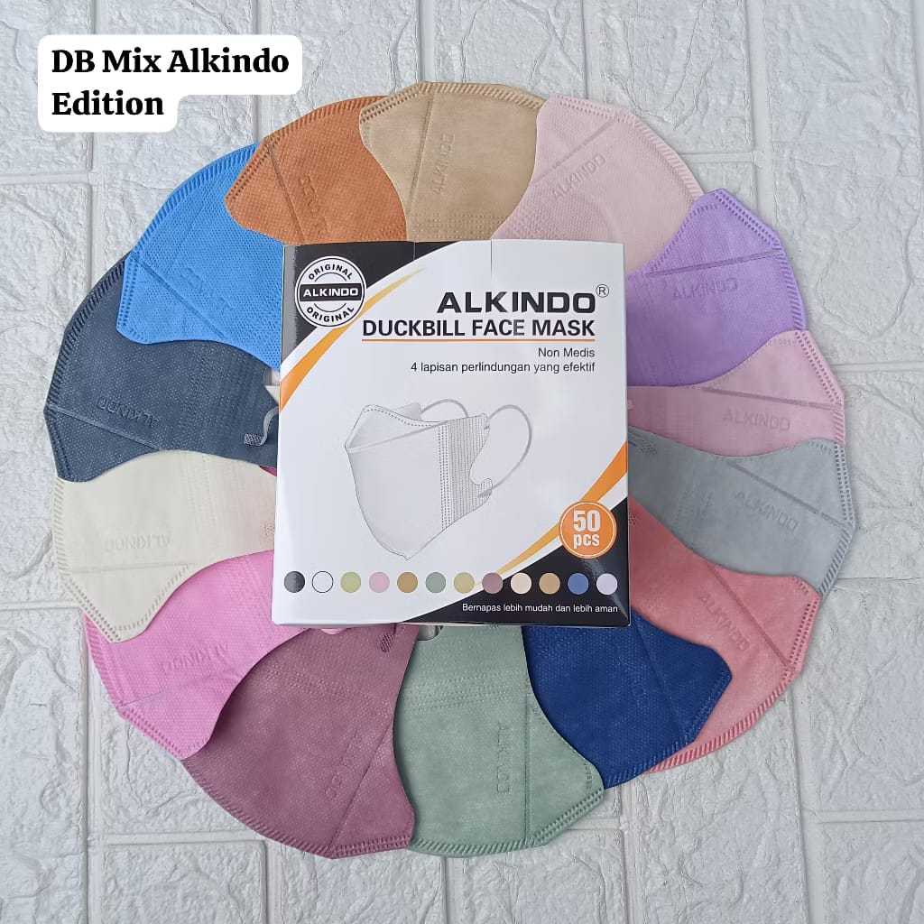 READY STOK MASKER ISI 50 LBR DUCKBILL ALKINDO MOTIF BARU. DUCKBILL ALKINDO GARIS PUTIH, GARIS HITAM