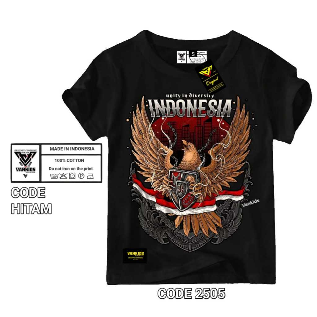 Vankids Kaos Hitam Indonesia / kaos motif Garuda anak laki laki perempuan