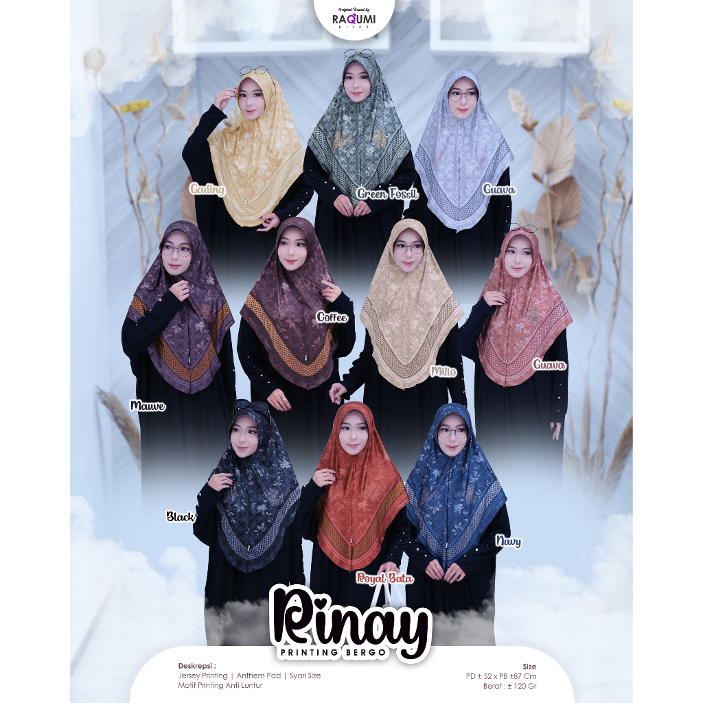 RAQUMI HIJAB/HIJAB BERGO RINAY PRINTING/HIJAB INSTAN MOTIF TERBARU/HIJAB SYAR'I/HIJAB BERGO/HIJABCHI