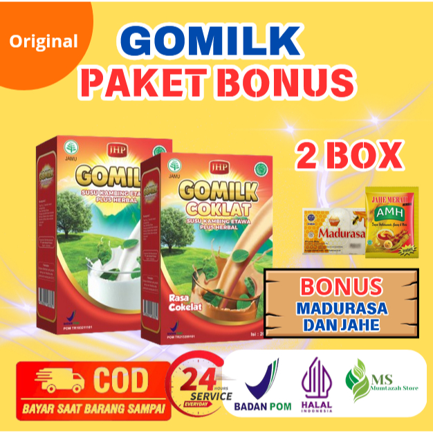 

[ PAKET 2 BOX GOMILK BONUS MADURASA DAN JAHE AMH ] [ BISA COD + GARANSI ] GOMILK Susu Kambing Etawa Plus Herbal Untuk Mencegah Kolesterol Asam Lambung Menambah Nafsu Makan Menggemukan Badan Nyeri Sendi Rasa Tidak Bau Amis dan Tidak bauPrengus