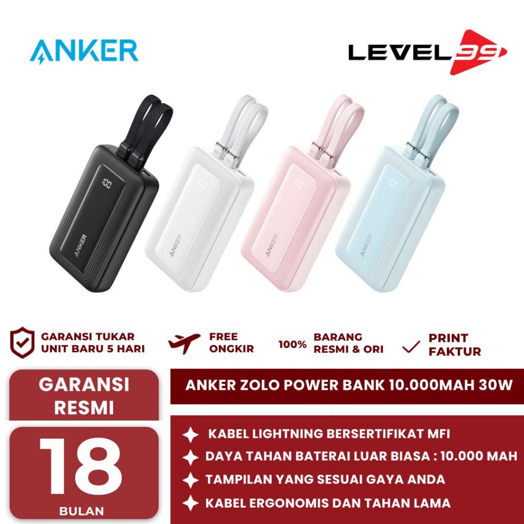 Anker Zolo Power Bank 10.000Mah 30W Max Fast Portable Charger With Built-In Usb-C And Mfi Certified 