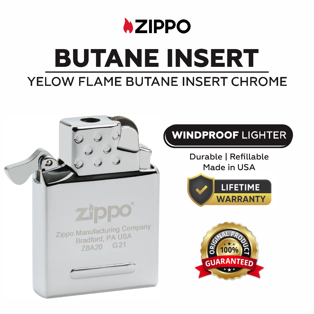 Zippo Yelow Flame Butane Lighter Insert High Polish Chrome Original USA