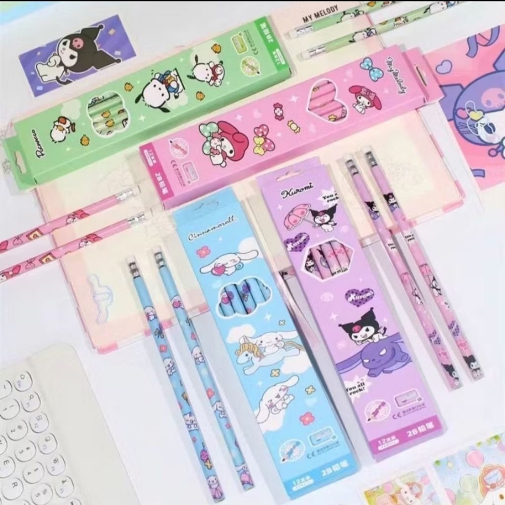 

1 LUSIN (12PCS) PENSIL 2B MOTIF KARTUN kuromi DKK / PENSIL 2B + PENGHAPUS // pensil kuromi