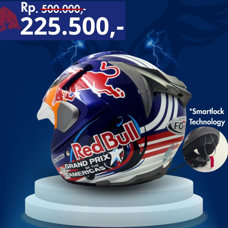 FORCE RedBull Helm Half Face Double Visor (Smartlock)