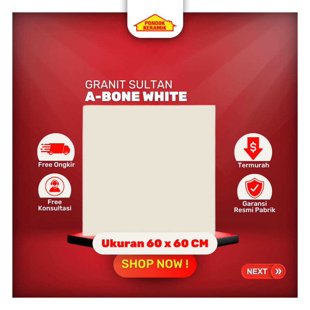 Granit Lantai Sultan 60x60 Bone White Glossy Putih Polos