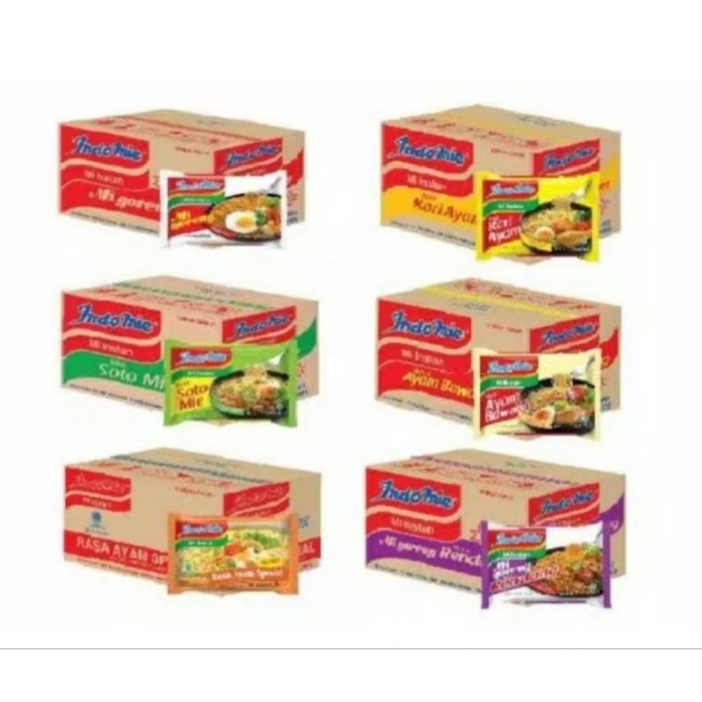 

INDOMIE GORENG/SOTO/KARE AYAM /RENDANG/GEPREK 1DUS ISI 40 pcs