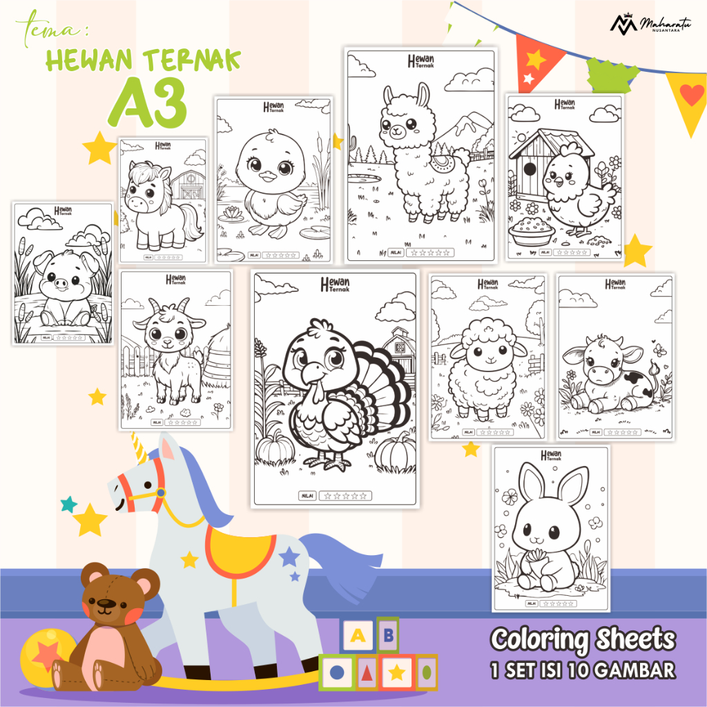 

[A3] KERTAS GAMBAR UNTUK ANAK TEMA HEWAN TERNAK - LEMBAR MEWARNAI ANAK - COLORING SHEETS