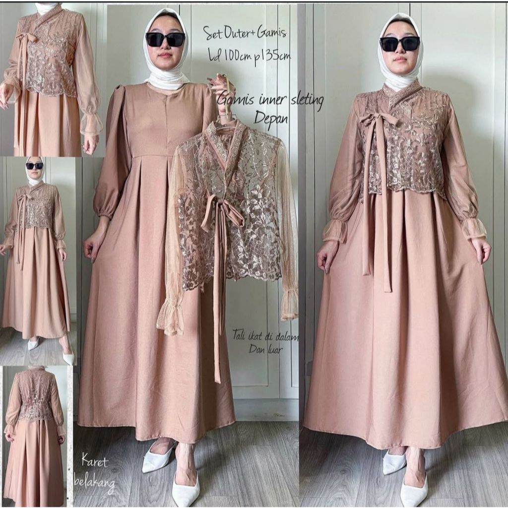 DRESS YUNA HANBOK 2IN1 GAMIS BRUKAT TILE BORDIR DRESS WANITA MUSLIM PREMIUM GAMIS PESTA BUSUI 4 WARN