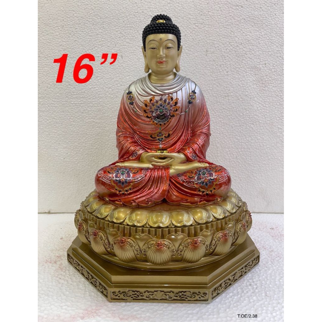 patung buddha rupang sakyamuni - fiber - 16inch - qing - baju merah - l25