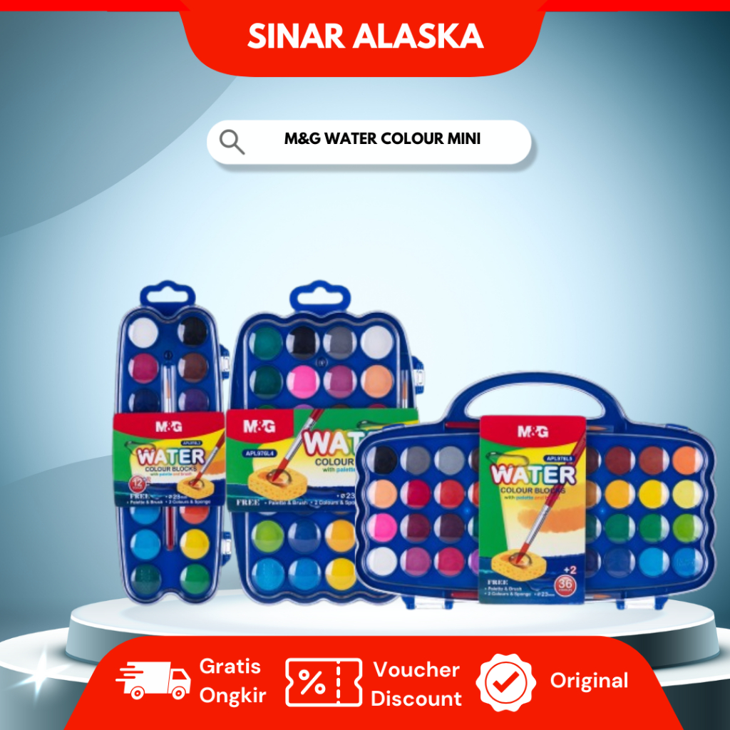 

Cat Air M&G Mini 12 24 36 Warna / Water Color Blocks GRATIS Kuas