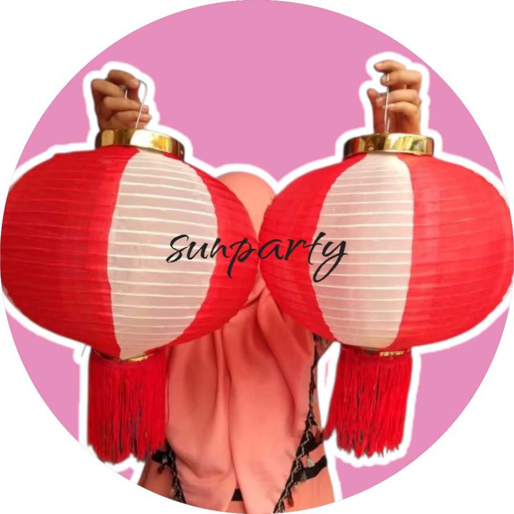 (Sunparty) Lampion rumbai merah putih sepasang / lampion kain rumbai merah putih ( 2 ukuran)