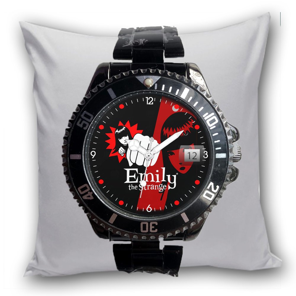Jam Tangan Pria EMILY STRANGE Tanggal Stainless Steel Hitam Cowok Dewasa Custom Keren Terbaru 01