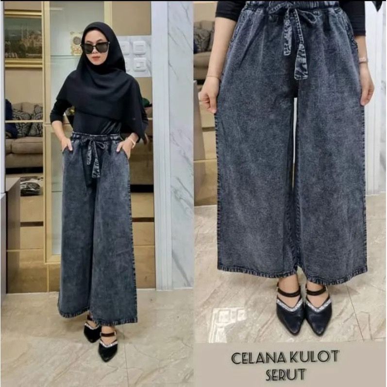 Celana Kulot Jeans Hitam / denim snow Wanita