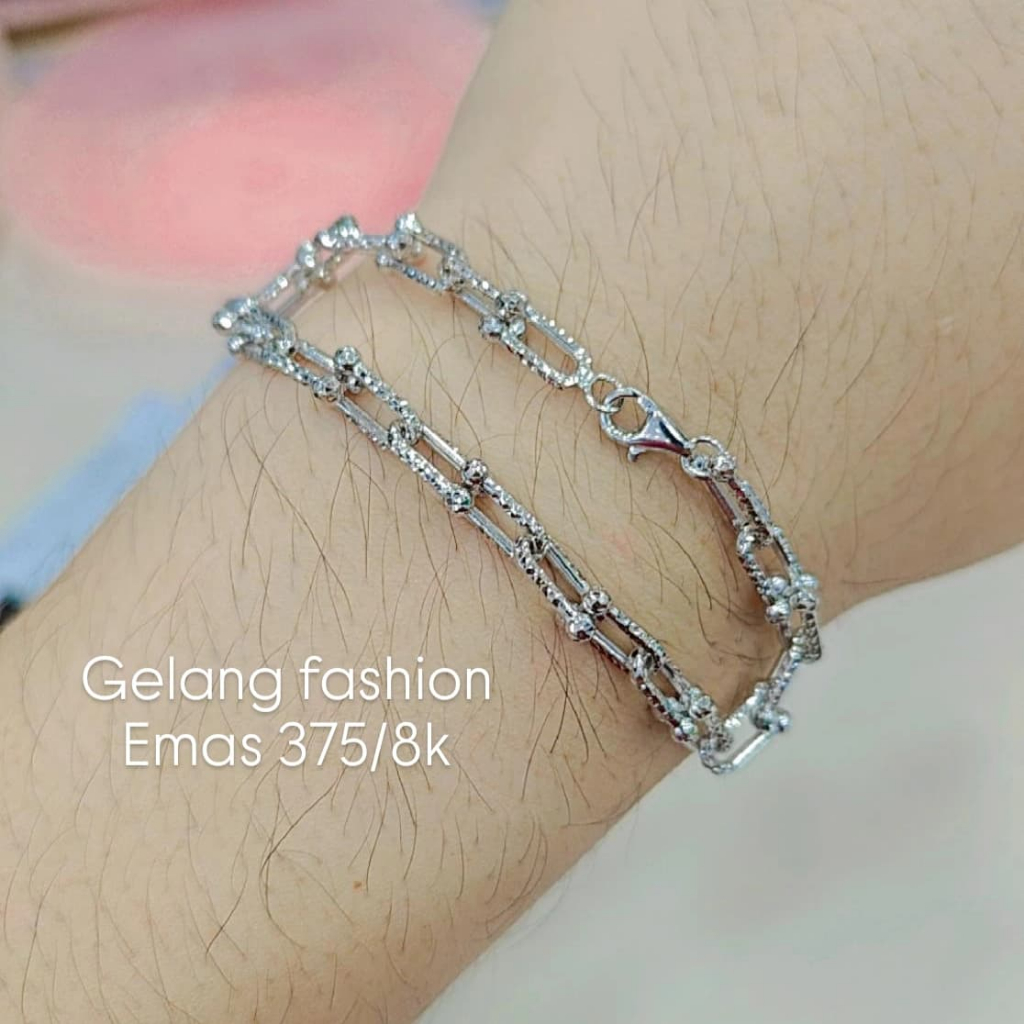 gelang fashon tiff ukir mesin emas putih ubs