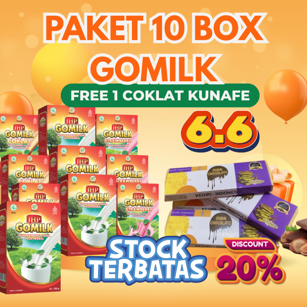

PAKET 10 BOX GOMILK DISKON 20% FREE COKLAT DUBAI