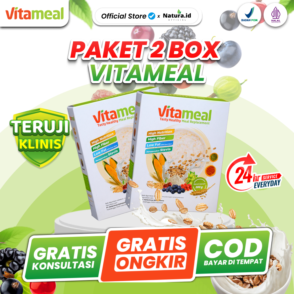 

Paket 2 Box Vitameal Sereal anti kebas kesemutan turunkan gula darah dan diabetes