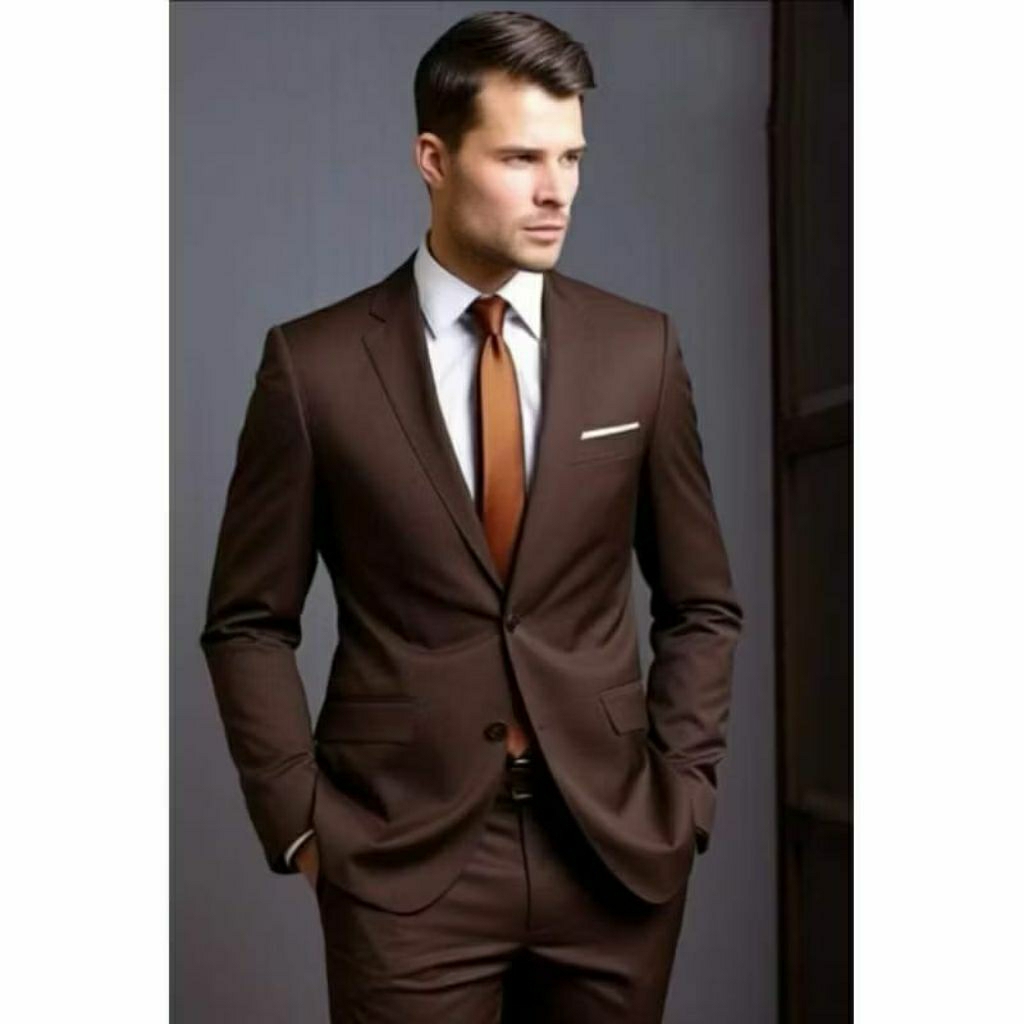 Setelan jas pria warna coklat Mahogany / jas blazer pria formal coklat / setelan jas wedding pria po
