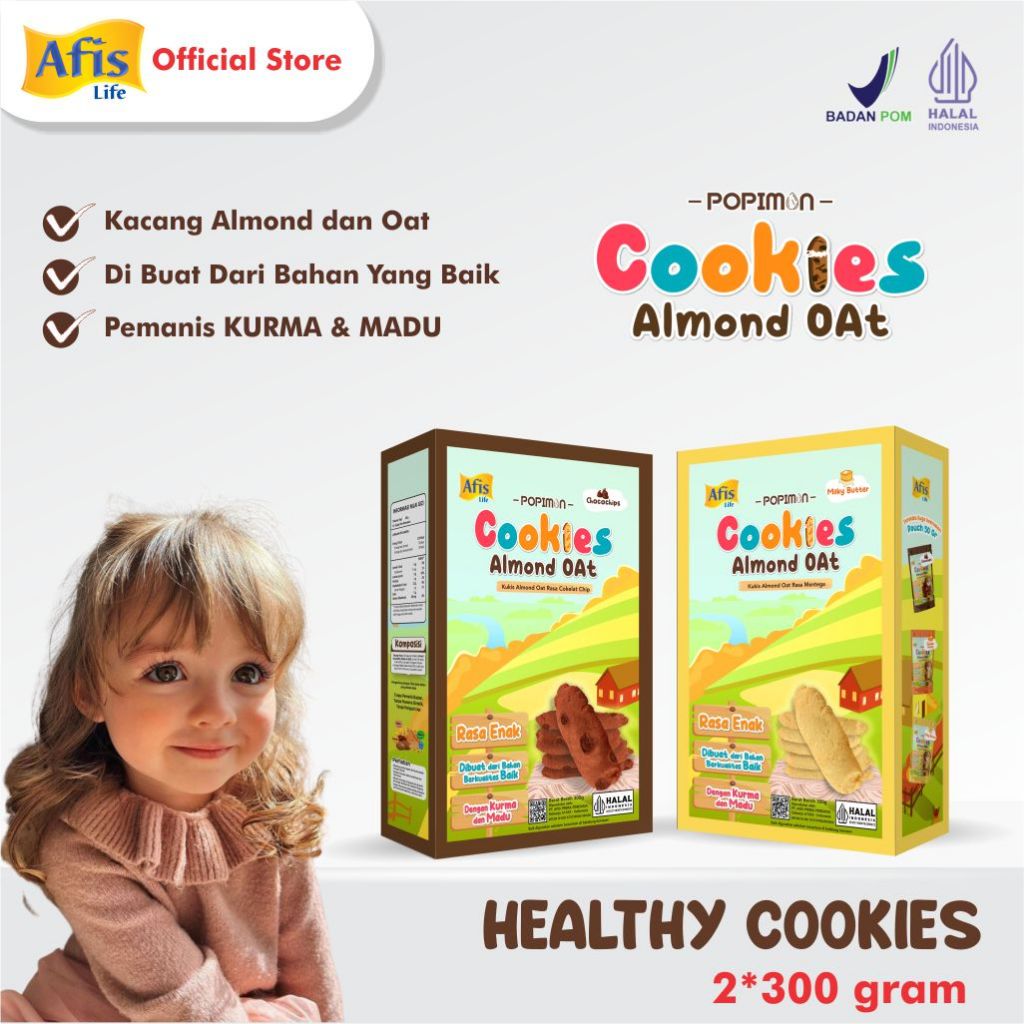 

Afis Popimon Cookies Almond Oat 300g (BUY 1 GET 1) - Camilan Enak Sehat Anak