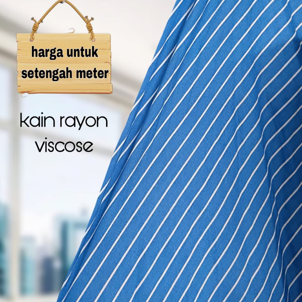 Kain Katun Rayon Viscose Motif Salur Biru Terbaru