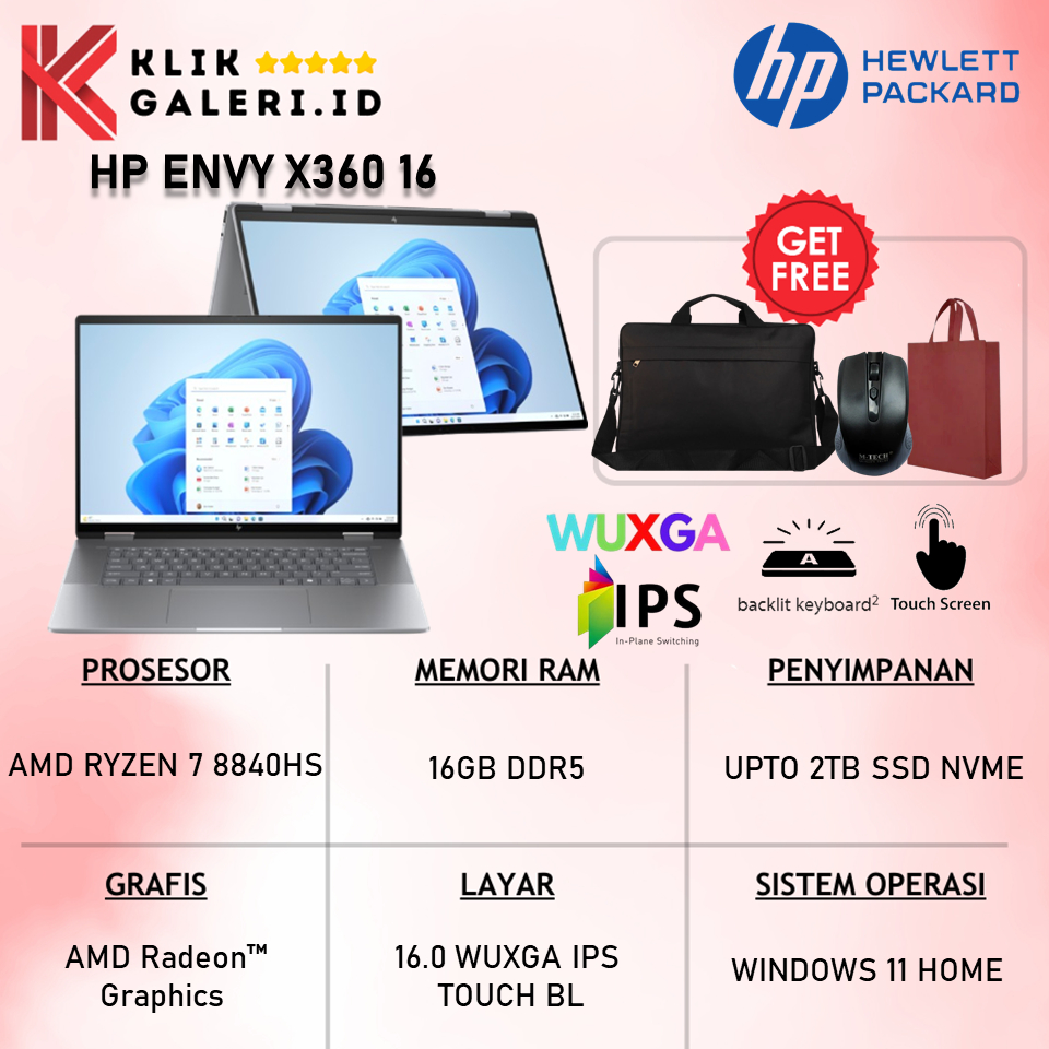 Laptop Hp Envy X360 16 Amd Ryzen 7 8840HS 16GB 1TB 16 Inch Wuxga Ips Touchscreen Backlight