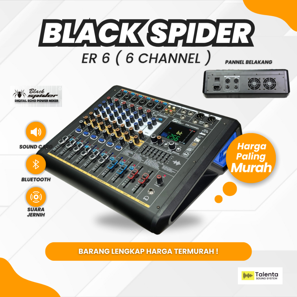 Power Mixer Black Spider ER 6 Power Mixer 6 Channel Murah Original