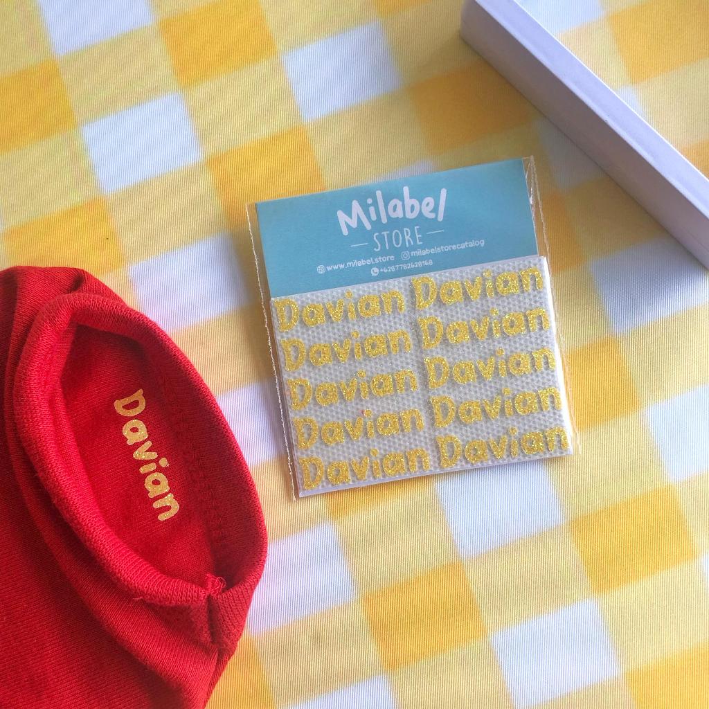 

MILABELSTORE - STICKER LABEL GLITTER KAIN BAJU CUSTOM NAMA AMAN DI CUCI / DI SETRIKA