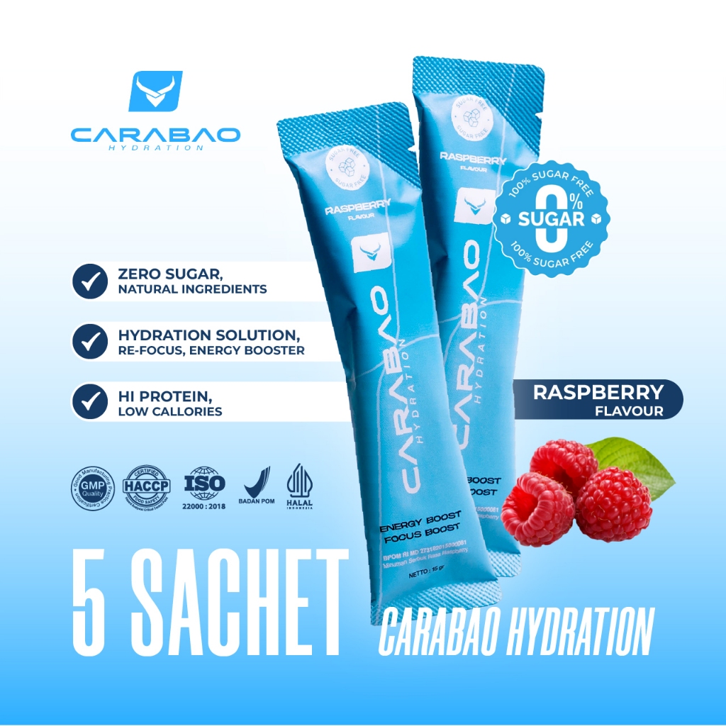 

Carabao Hydration 5 Sachet – Natural Sport Drink Halal & BPOM – Zero Added Sugar