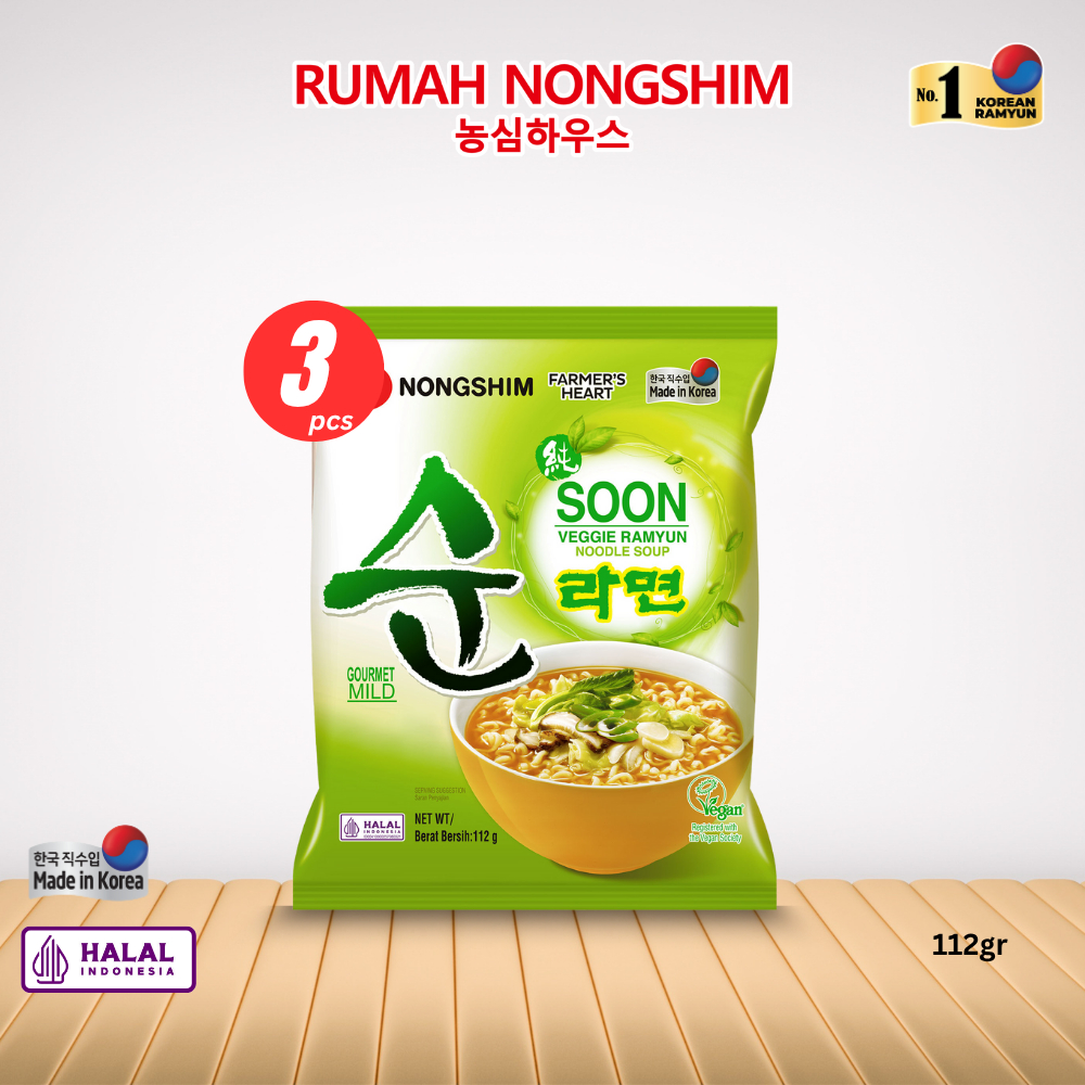 

Bundling TIGA - Nongshim Soon Veggie Ramyun Noodle Soup [112 gram x 3 pcs]