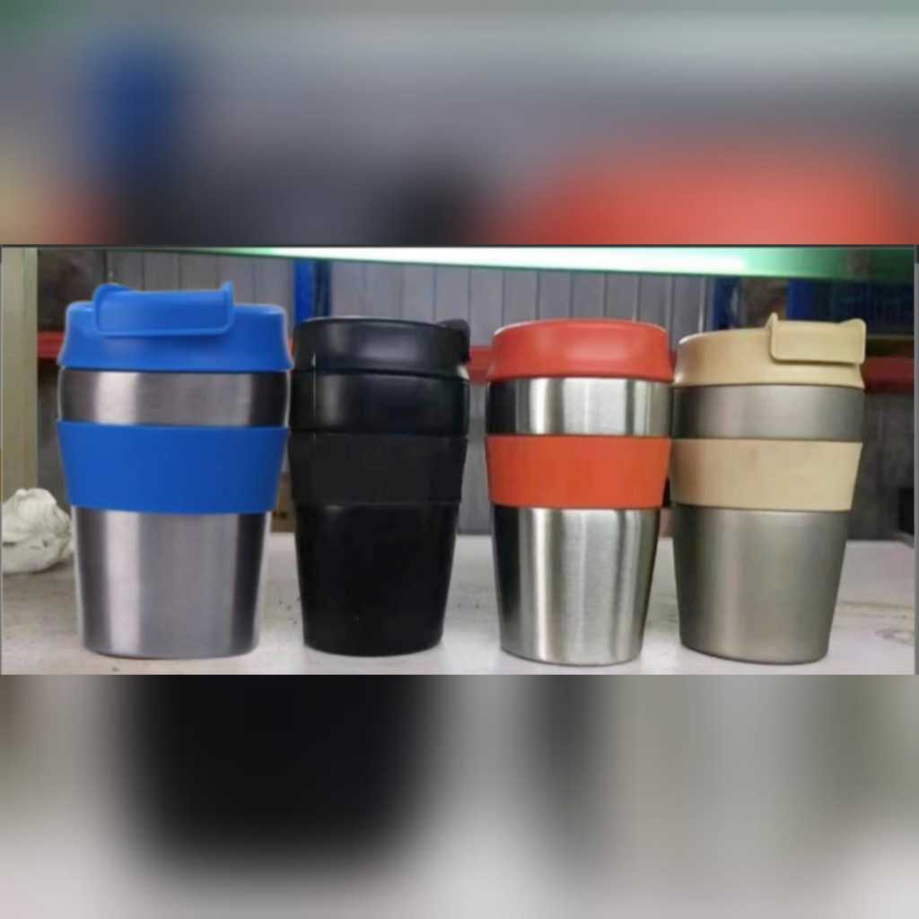 Termos Gelas MInum Stainless Steel Tenteng LED POLOS I Termos Mug Tutup Plastik I Termos Minum Lock 