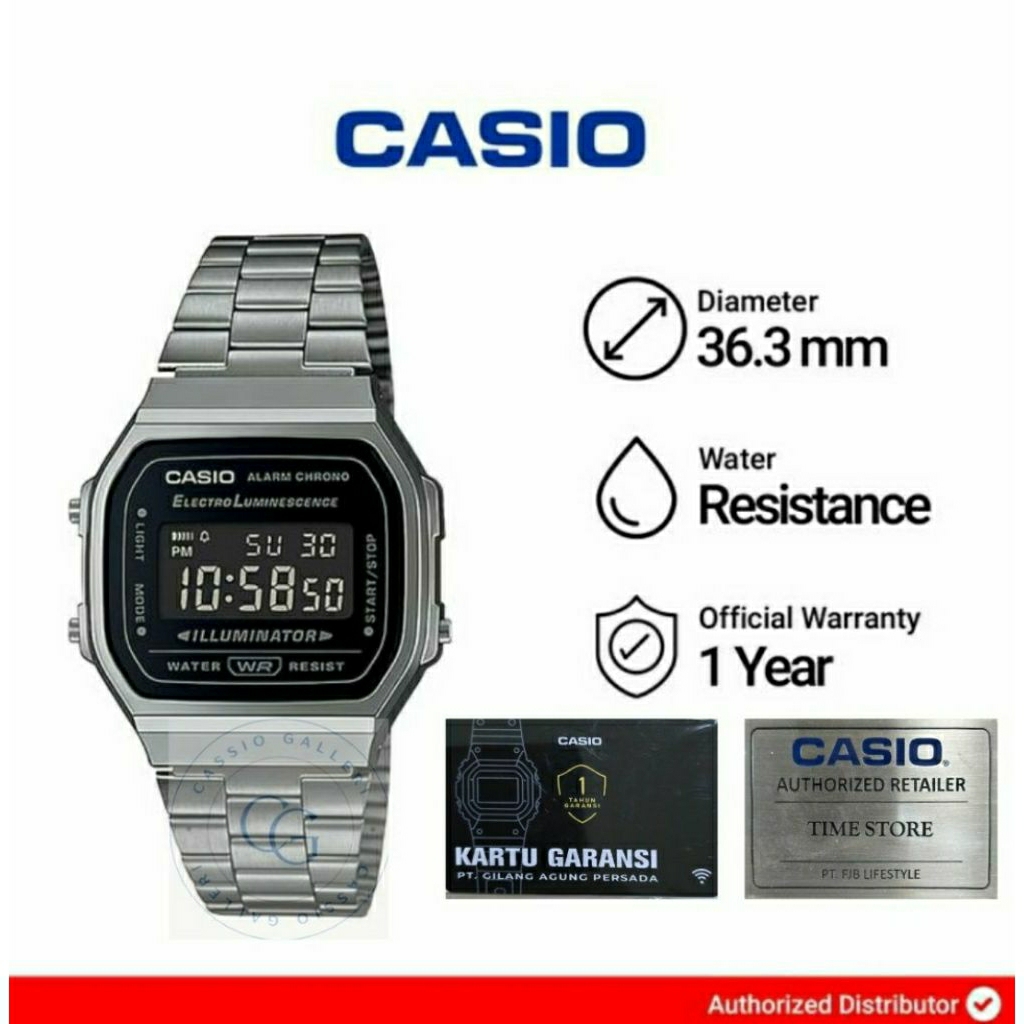 Jam Tangan Pria Casio Vintage A168WGG-1B Stainless Steel Band Original