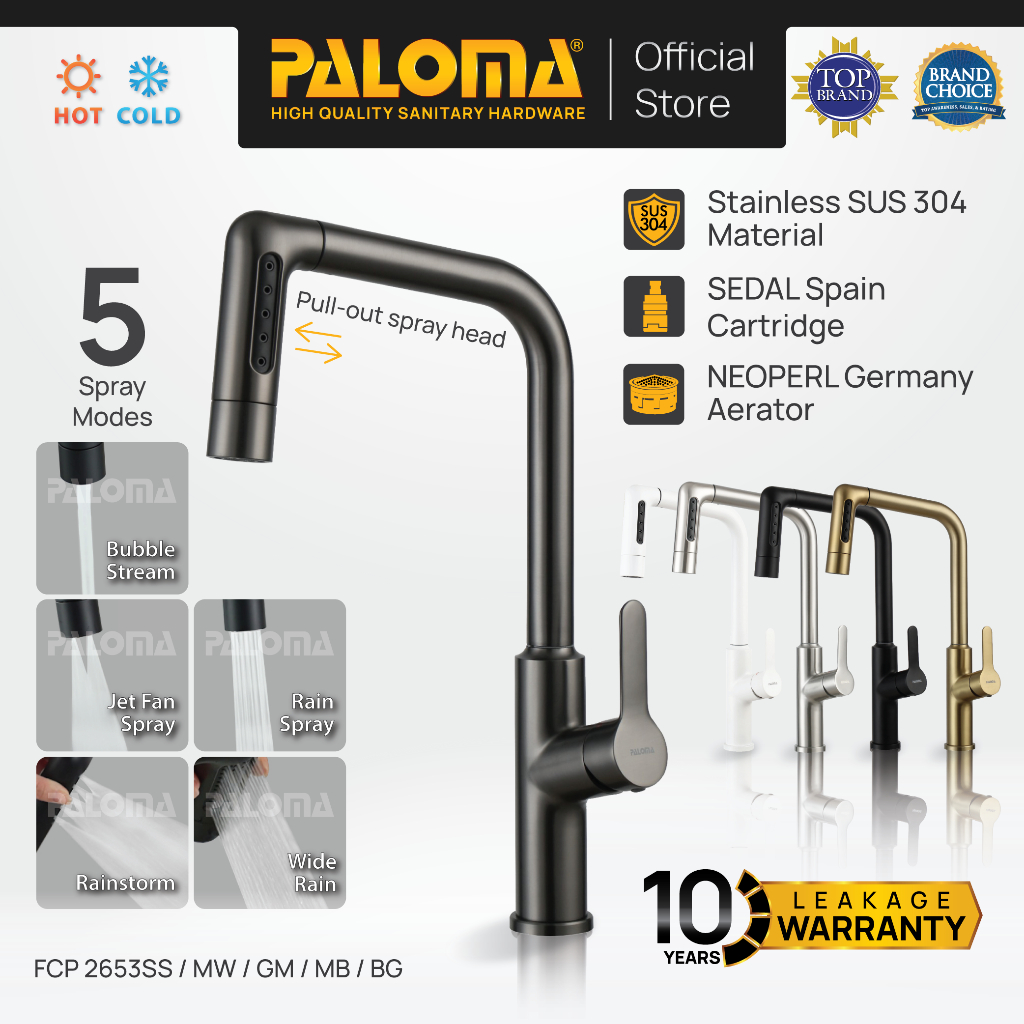 PALOMA FCP 2653 Keran Dapur Cuci Piring Fleksibel Tarik Kran Air Sink Flexible Pull Out Down Mixer P