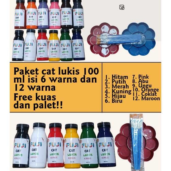

KODE Y26F 1 Paket cat 1 ML isi 6 warna dan 12 Warna bonus kuas dan palet