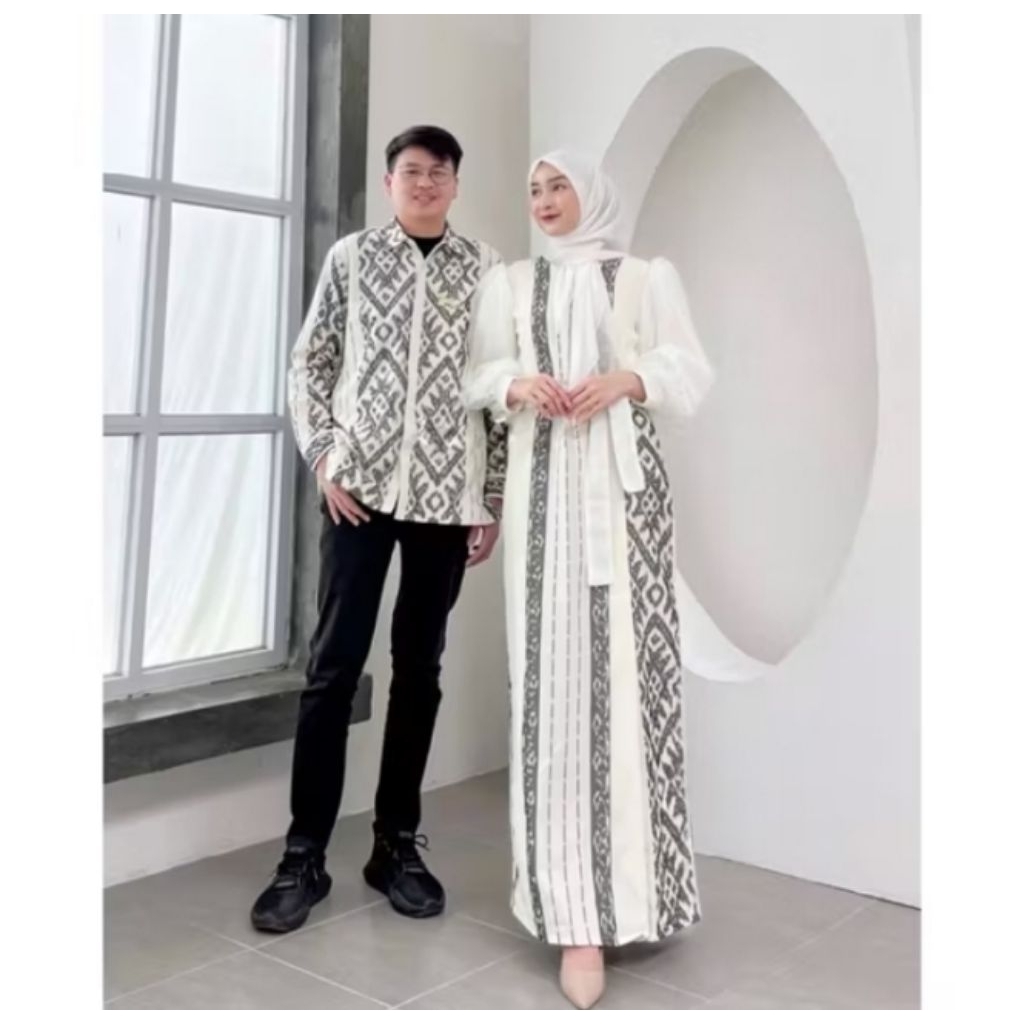 NJ ethnic BAJU TENUN  PADMA PUTIH COUPLE BAJU LEBARAN PASANGAN KELUARGA 2026