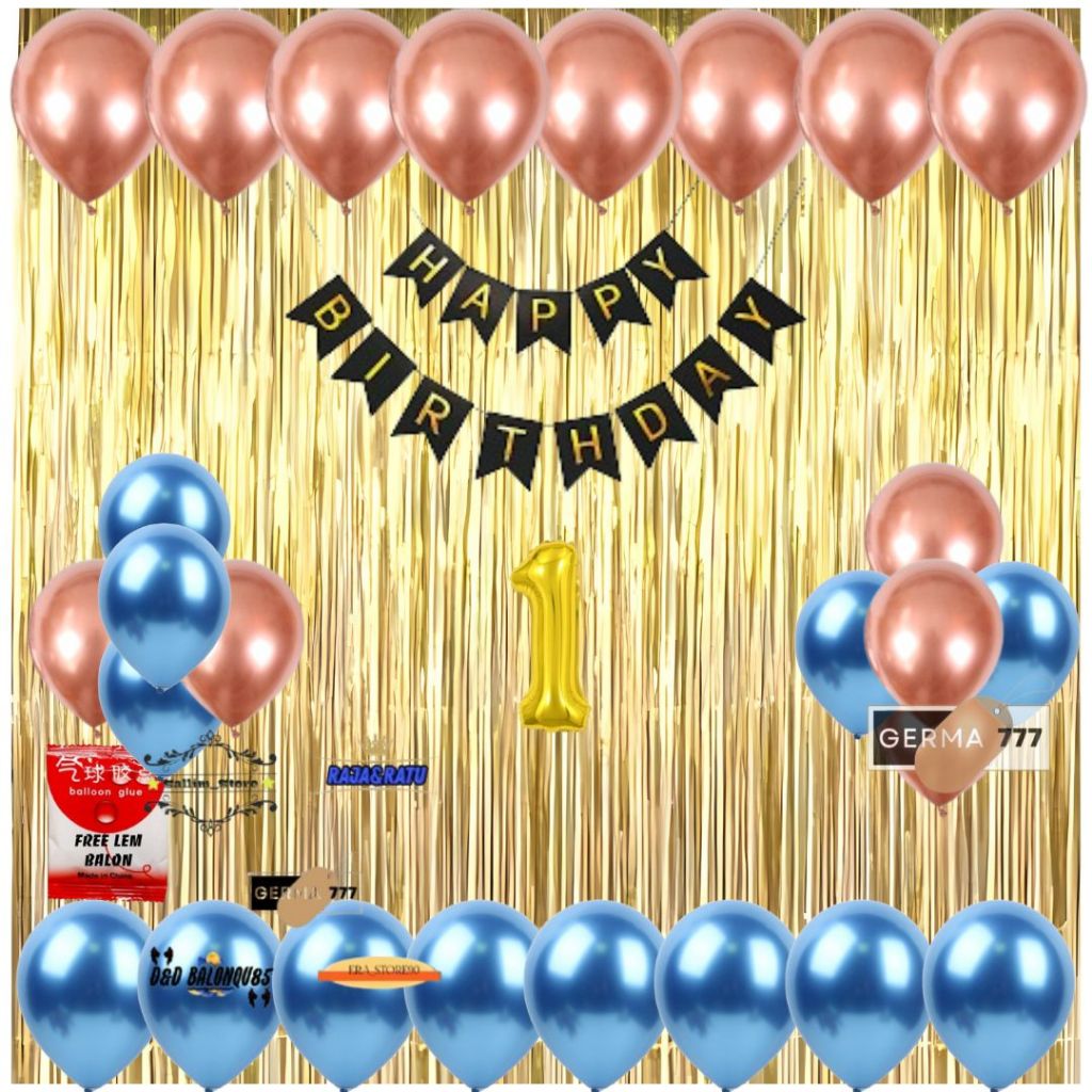 Paket 1 Set Dekorasi Balon Rosegold Mix Biru Muda Ulang Tahun Anak Dewasa Pesta Ultah Simple