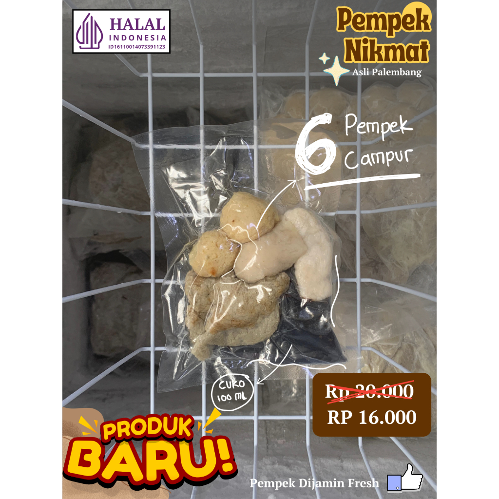 

6 Pempek Campur + cuko 100 ml - Asli Palembang [Pempek NikMat]