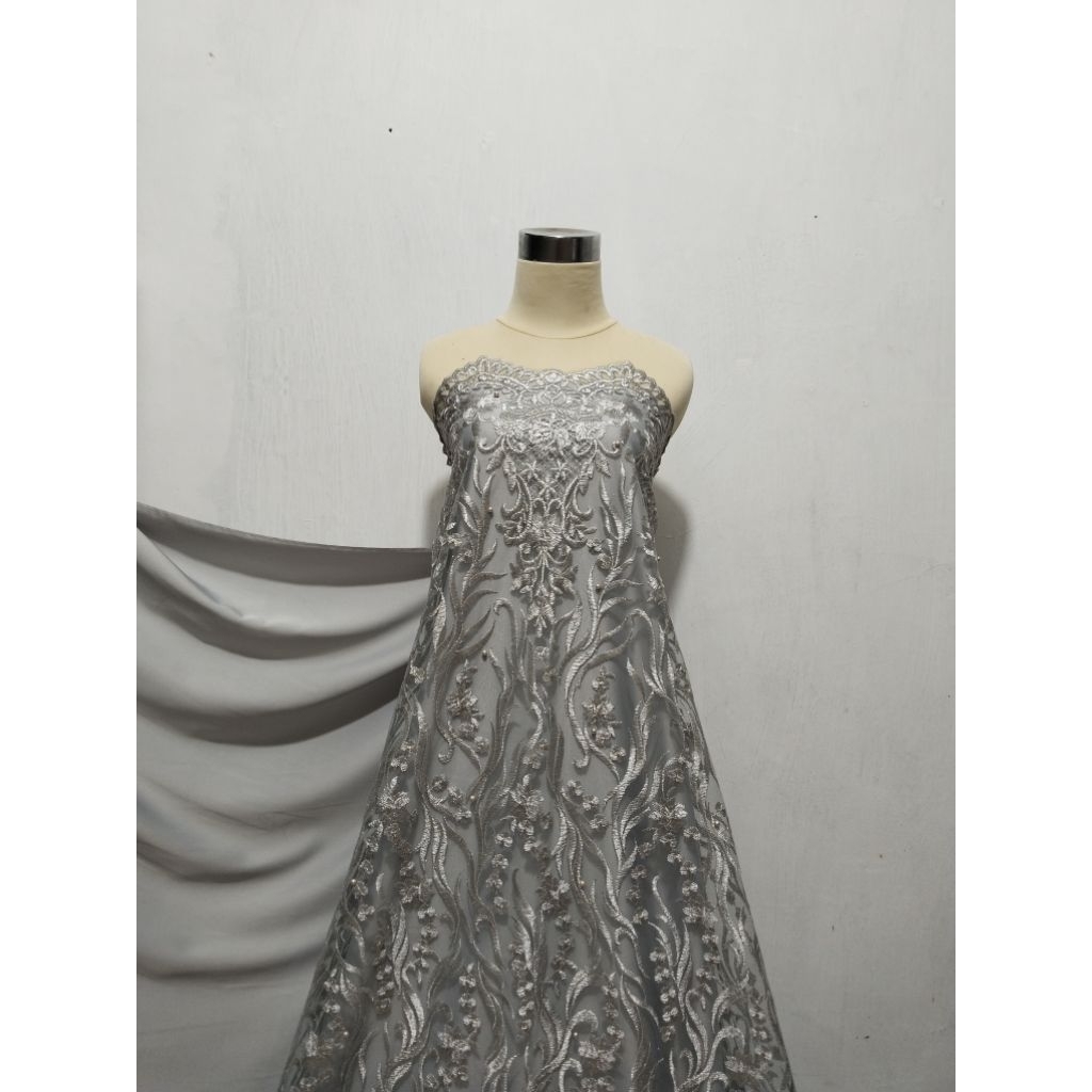 PROMO TERMURAH Kain tille akar mutiara motif akar padi / bahan brokat akar mutiara / bahan brokat ke