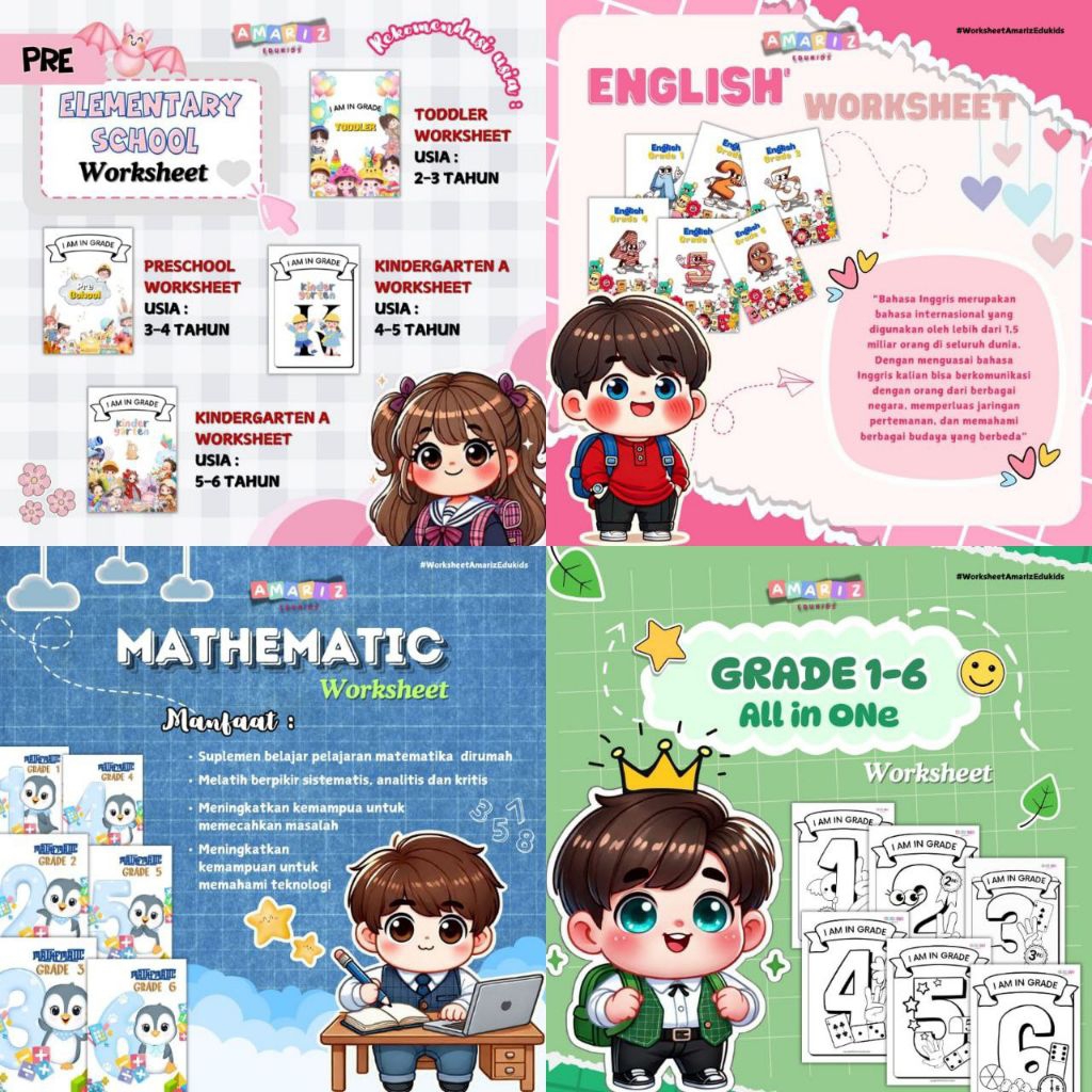 Premium Worksheet Anak SD 1-6 | Worksheet Mathematics English | Activity Worksheet