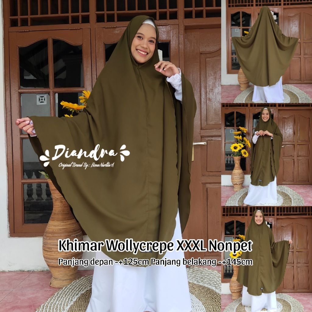 [Diandra Hijab]Jilbab Wollycrepe Syar'i XXXL Kerudung Wollycrepe Khimar Jumbo Syar'i NONPET Murah