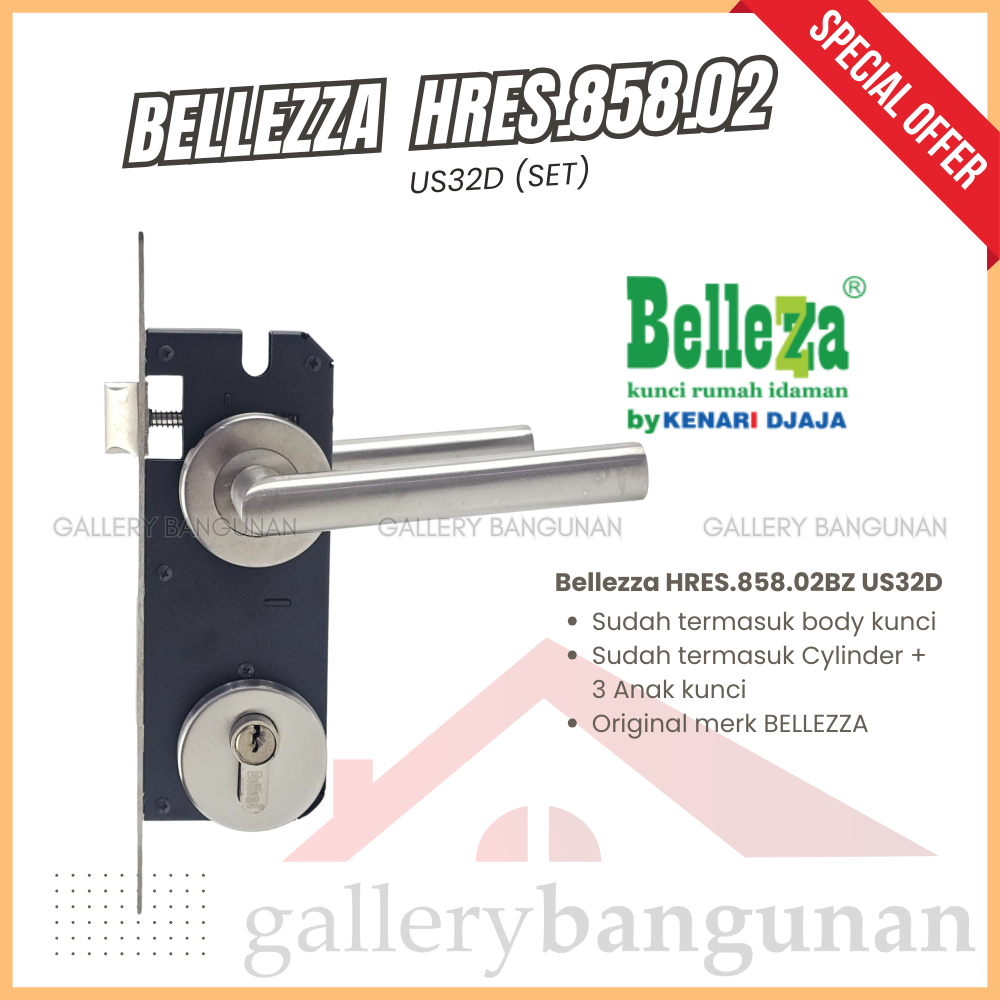 Kunci Besar HRES.858.02 US32D Set Bellezza Gagang Pintu Rumah Kamar Set Ukuran Komplit