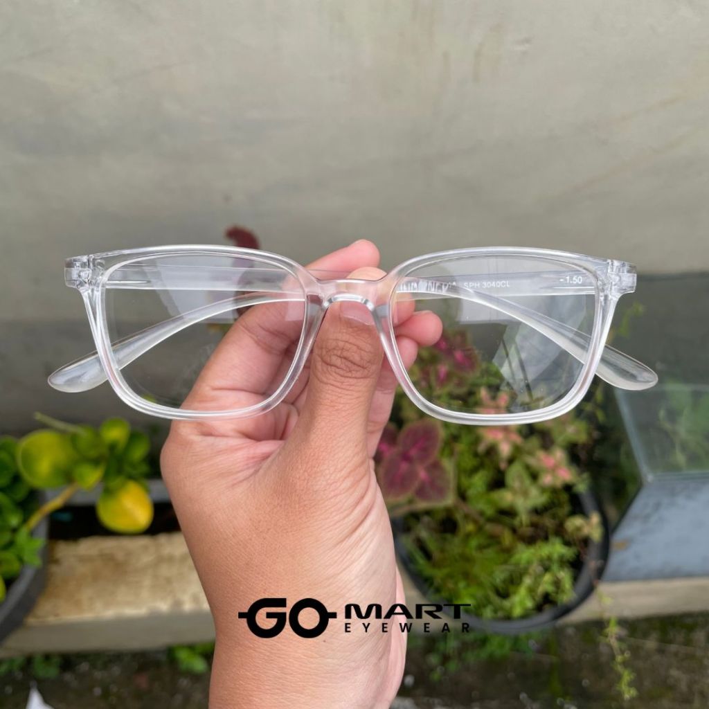 Kacamata Lensa Minus - Model Kotak Kotak Transparan - Pria/Wanita - SPH3040CL