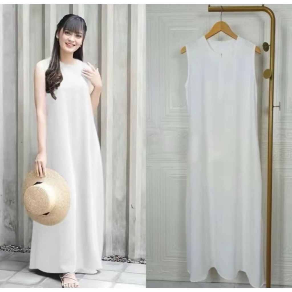 Inner Polos Crincle Long Dress tanpa lengan Model terbaru