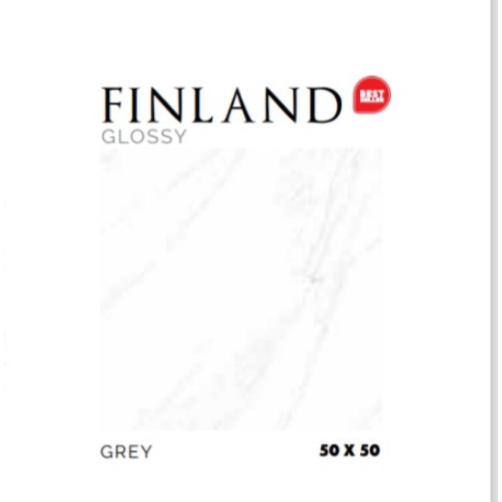 KERAMIK MERK ASIA TILE TIPE FINLAND GREY UKURAN 50X50 WARNA LATAR PUTIH CORAK MOTIF MARBLE ABU PERMU