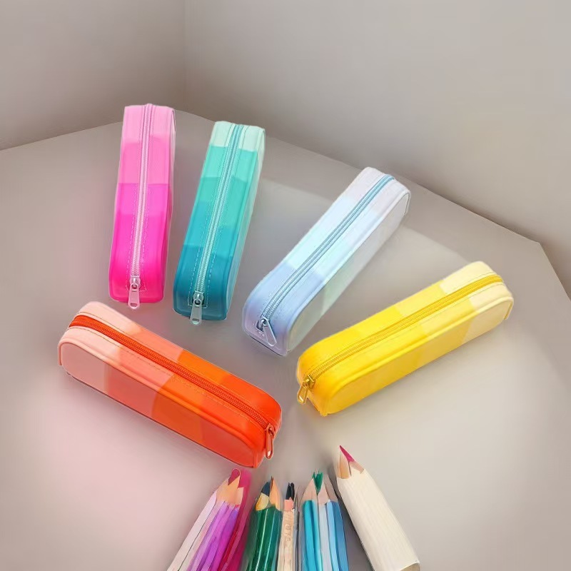 

Soft silicone pencil case creative student gradient rectangular silicone pencil case simple large capacity stationery