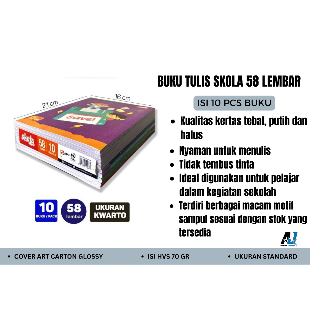 

BUKU TULIS 58 LEMBAR SKOLA BY SiDU SINAR DUNIA (1 PACK 10 BUKU)