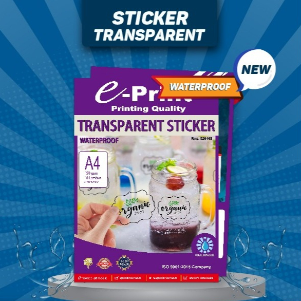 

e-Print NEW Kertas Stiker Transparan WATERPROOF Ukuran A4 150gsm 10lembar